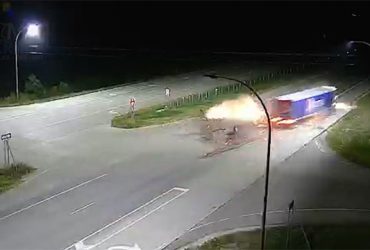 chevy impala fiery crash with semi-truck
